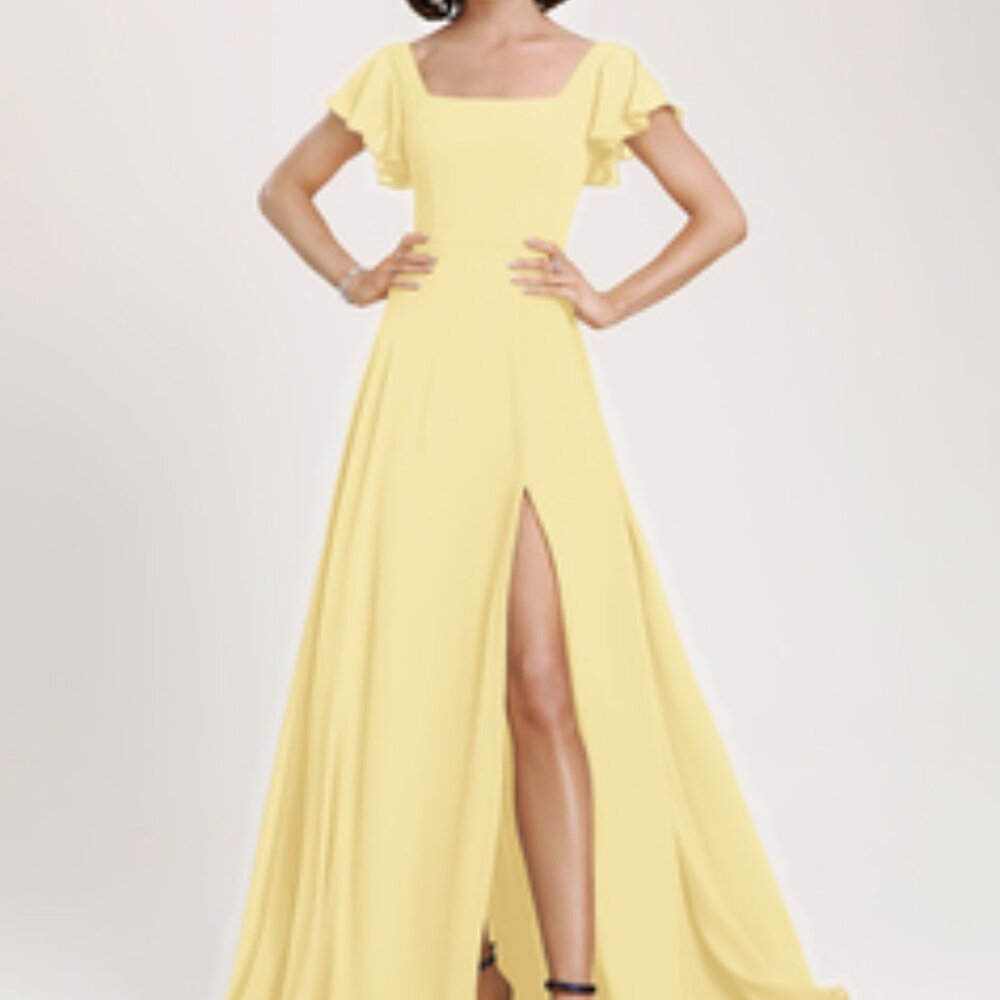 JJs House Pale Yellow Square Neck Yellow Daffodil Chiffon Bridesmaid Dress